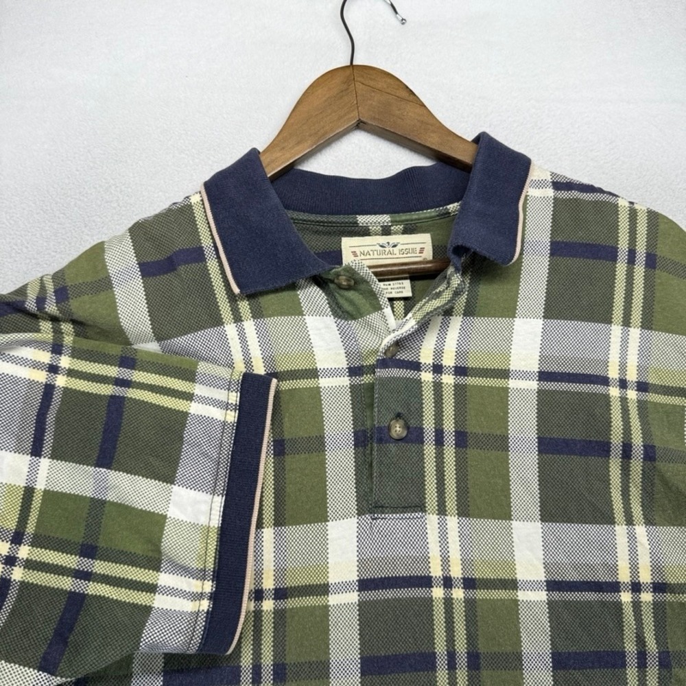 Vintage Knit Golf Polo Shirt mens XL Green Blue Plaid Check Golfer Old Money 90s - Picture 1 of 7